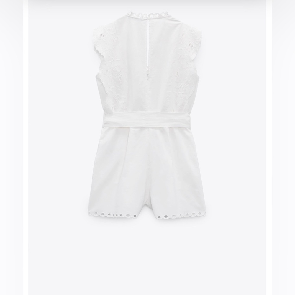 NWT Openwork Embroidery Romper with Bow Belt. Color is white. Size is small. - Picture 6 of 15